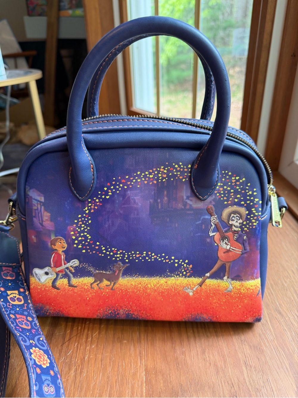 Loungefly Pixar Coco Navy Purple Orange Crossbody Bag